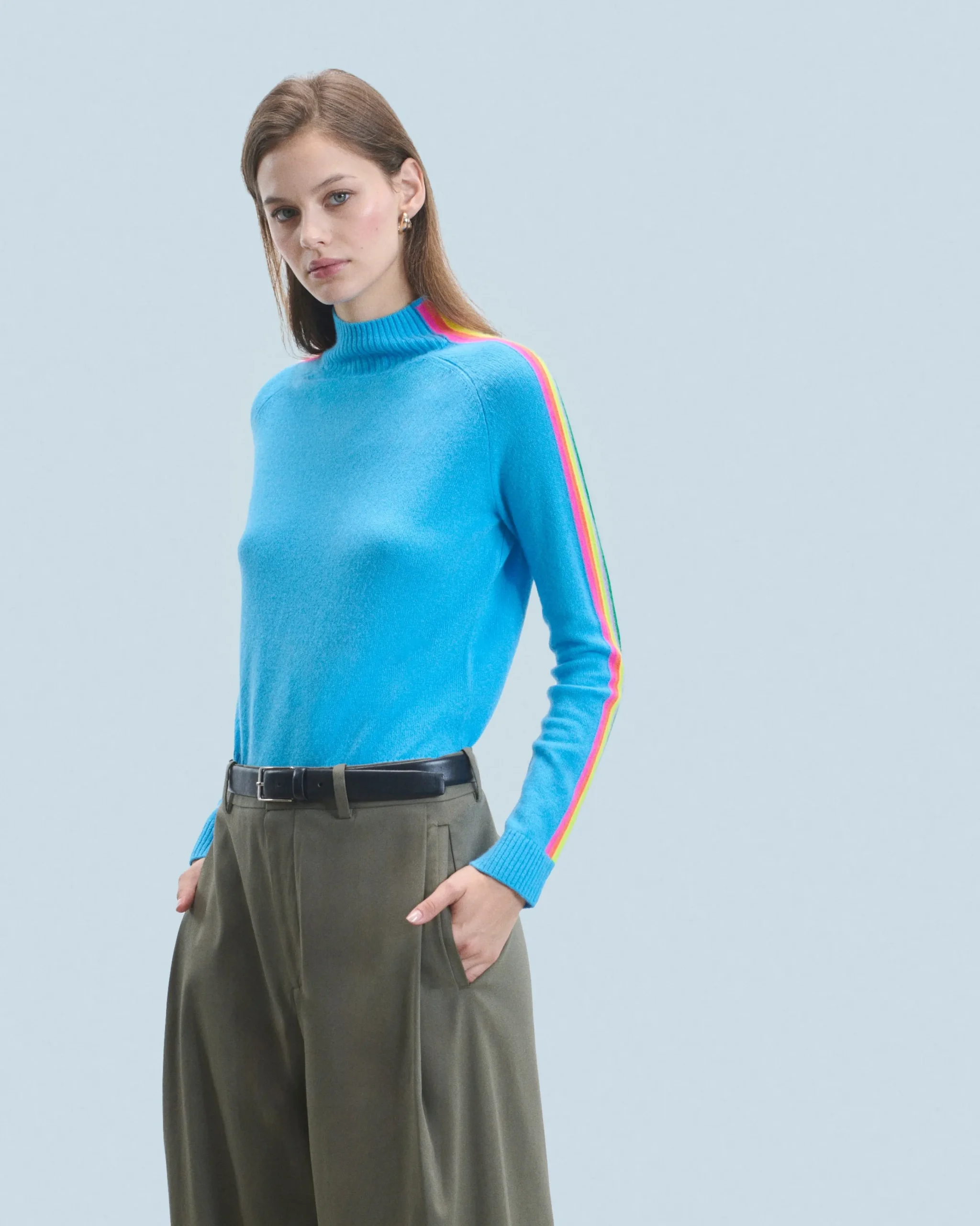 Pull Col Montant Bandes Manches Multicolores Léger^FROM FUTURE Store