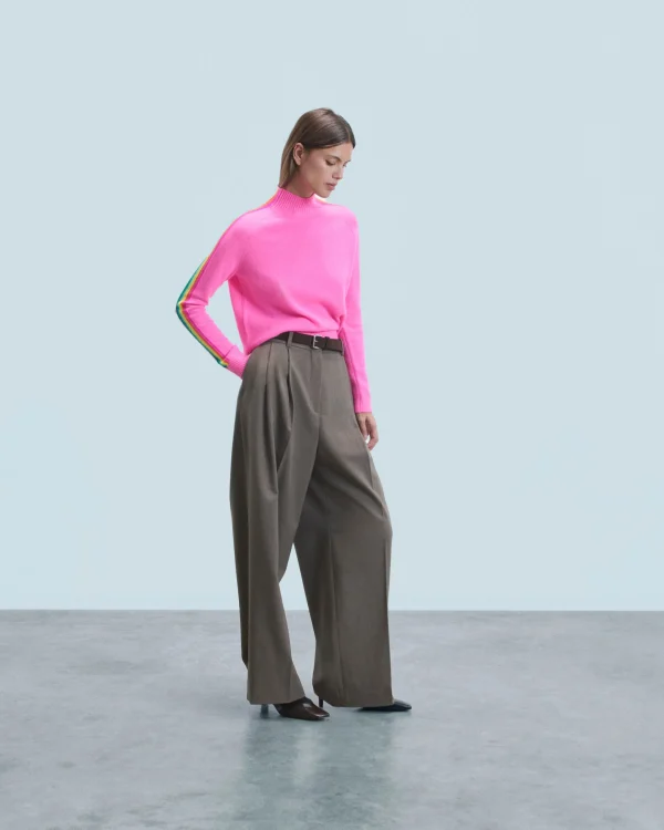 Pull Col Montant Bandes Manches Multicolores Léger^FROM FUTURE Shop