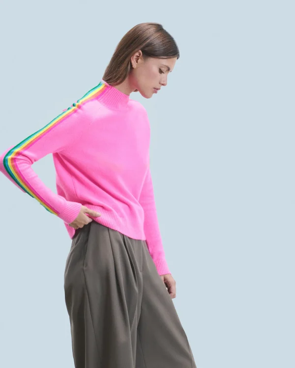 Pull Col Montant Bandes Manches Multicolores Léger^FROM FUTURE Flash Sale