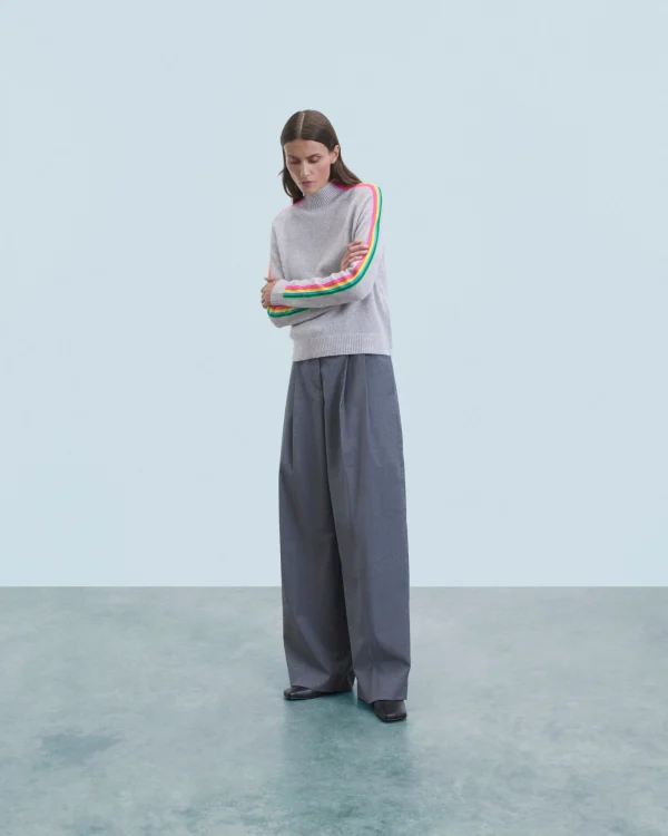 Pull Col Montant Bandes Manches Multicolores Léger^FROM FUTURE Store