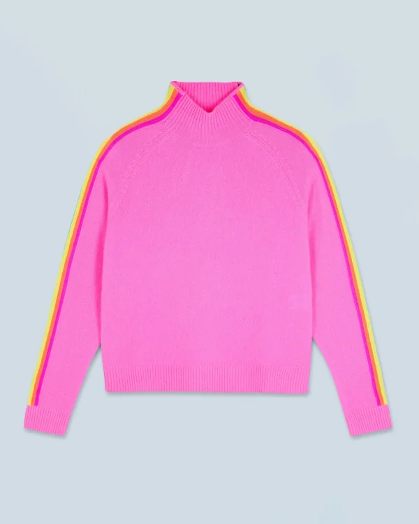 Pull Col Montant Bandes Manches Multicolores Léger^FROM FUTURE Shop