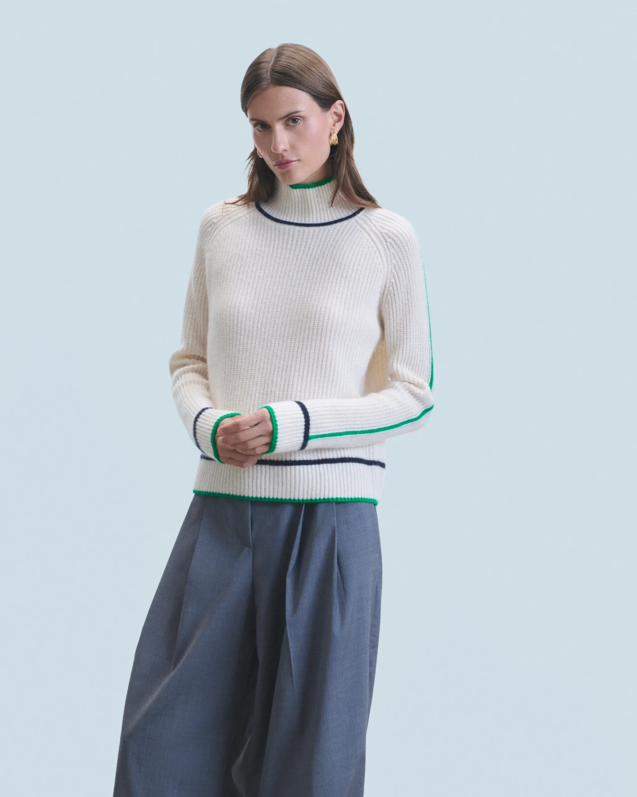 Pull Col Montant Tricolore Maille Perlée^FROM FUTURE Cheap