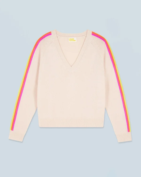 Pull Col V Bandes Manches Multicolore^FROM FUTURE Discount