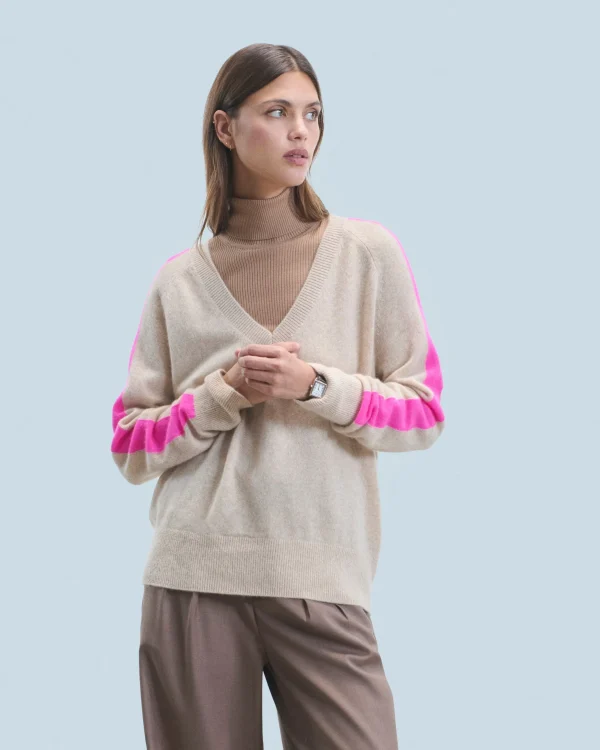 Pull Col V Oversize Bandes Bicolore Léger^FROM FUTURE Store
