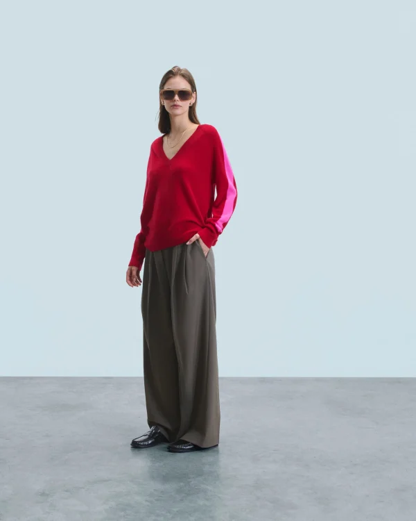 Pull Col V Oversize Bandes Bicolore Léger^FROM FUTURE Best Sale