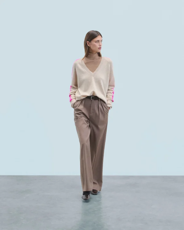 Pull Col V Oversize Bandes Bicolore Léger^FROM FUTURE Store