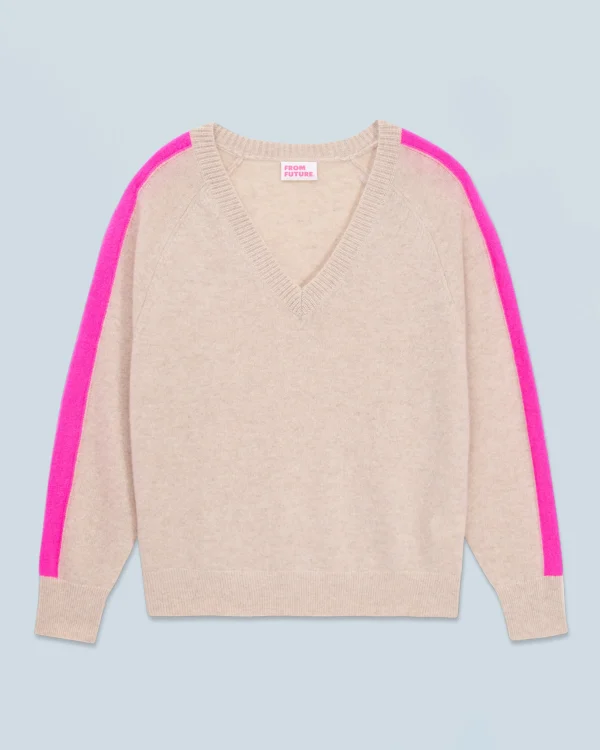 Pull Col V Oversize Bandes Bicolore Léger^FROM FUTURE Store