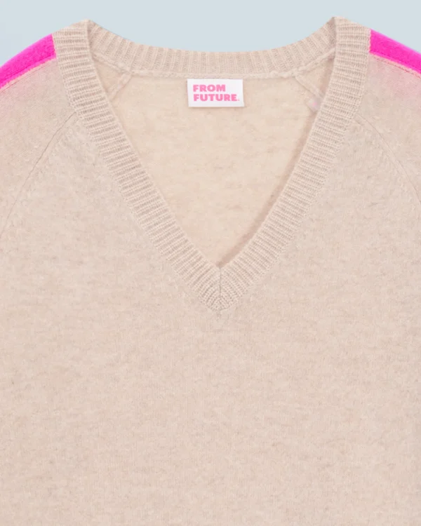 Pull Col V Oversize Bandes Bicolore Léger^FROM FUTURE Store