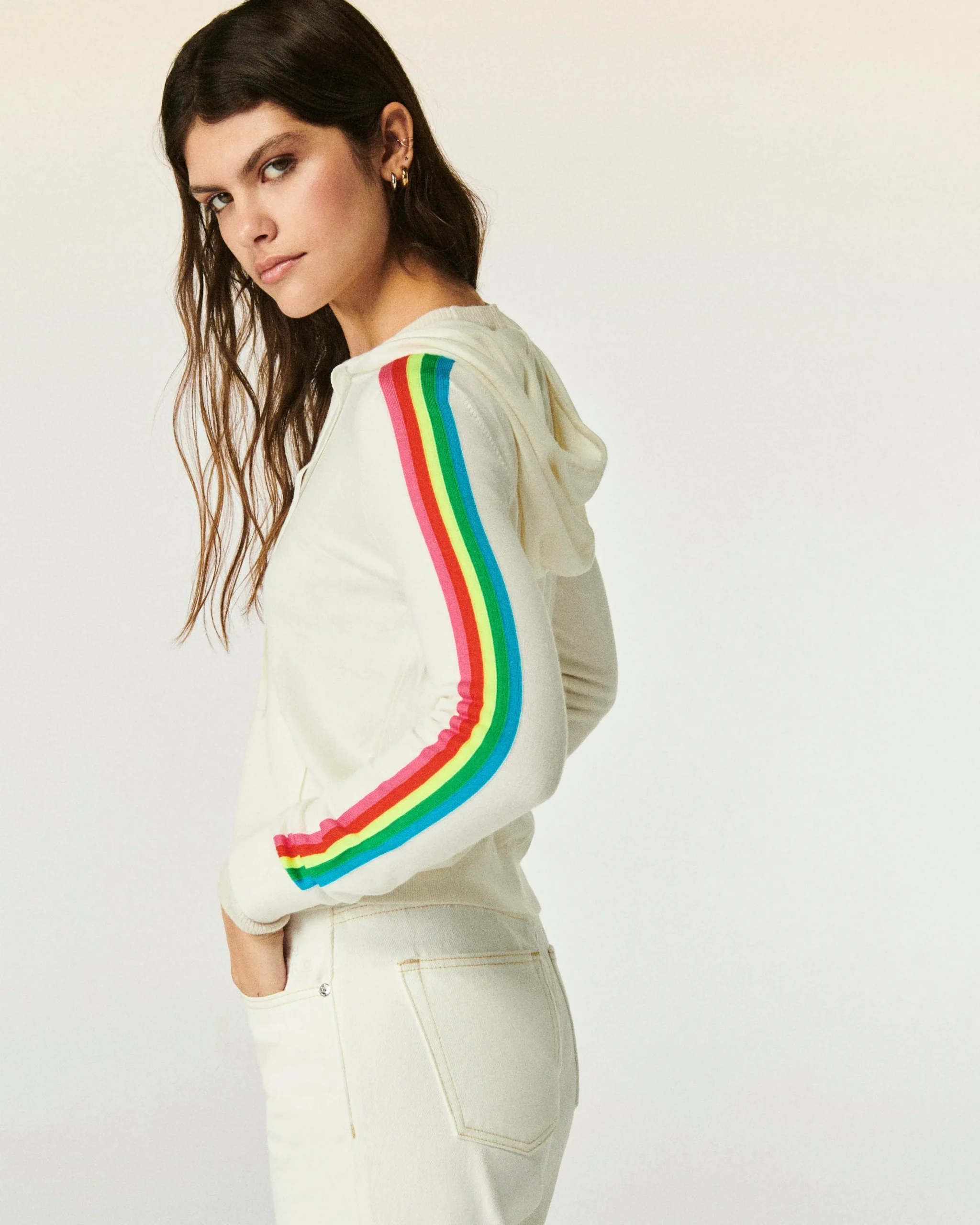 Pull Hoodie Zippé Bande Multicolore^FROM FUTURE Cheap