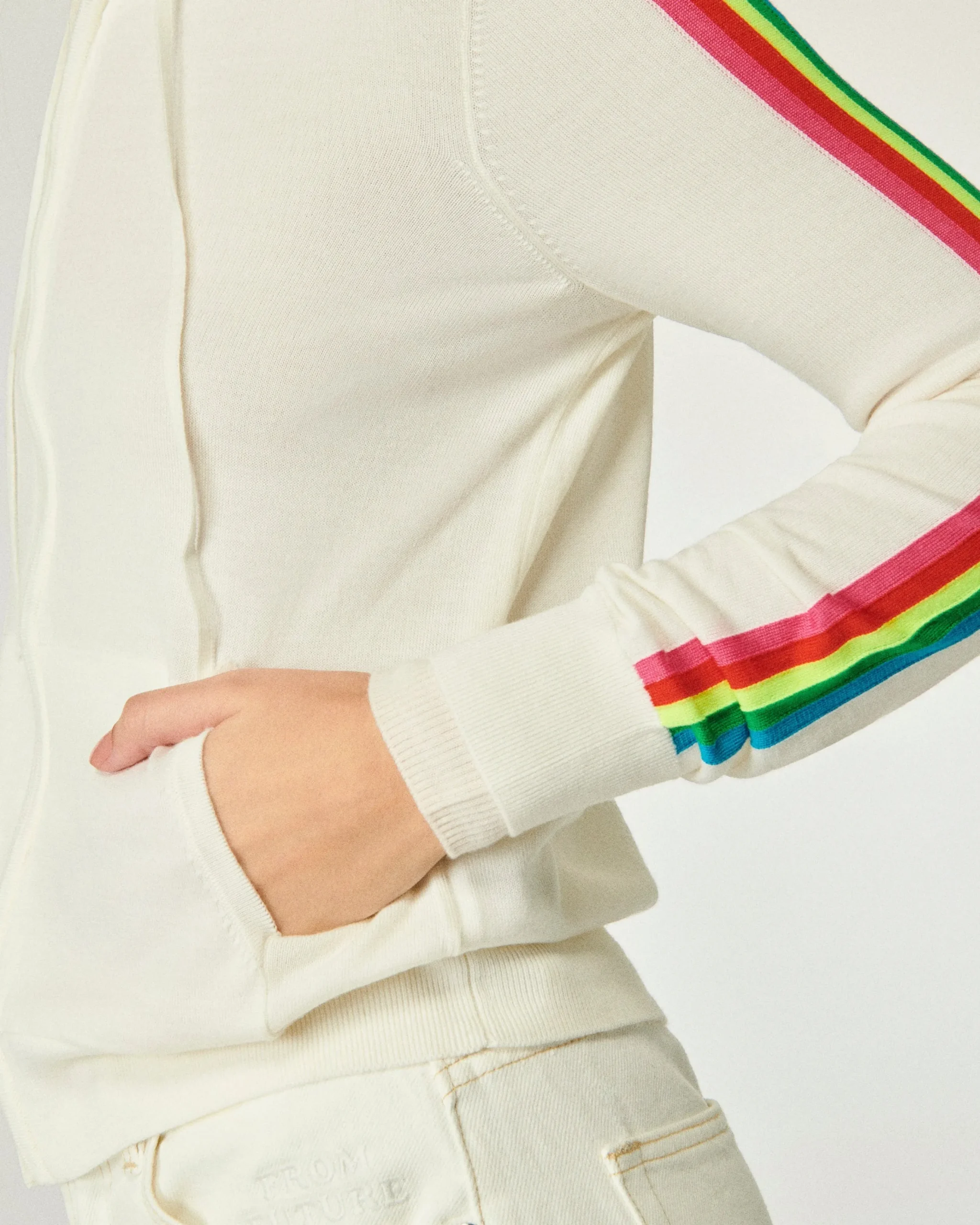 Pull Hoodie Zippé Bande Multicolore^FROM FUTURE Cheap