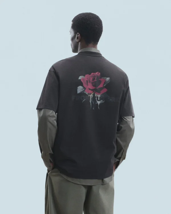T-shirt Col Rond Manches Courtes Roses^FROM FUTURE Clearance