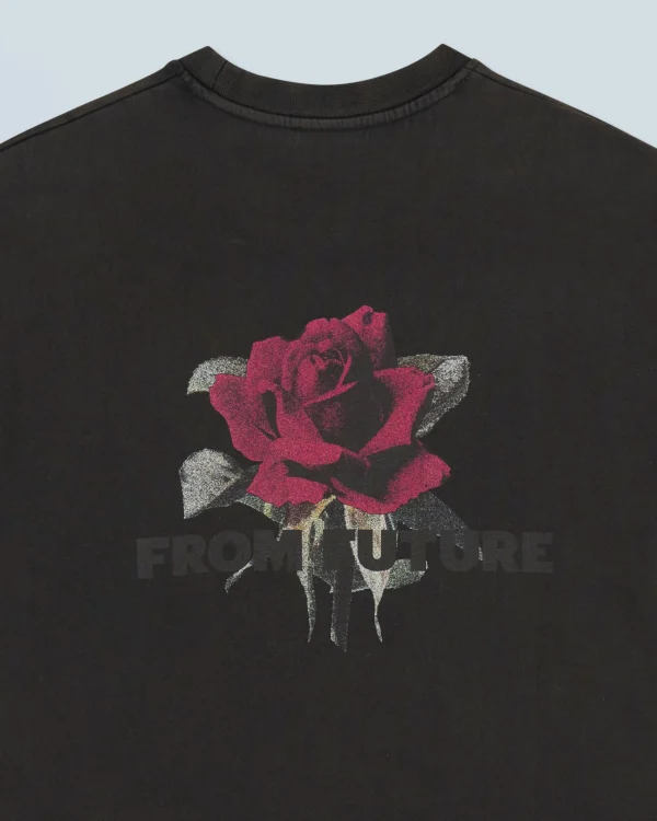 T-shirt Col Rond Manches Courtes Roses^FROM FUTURE Clearance